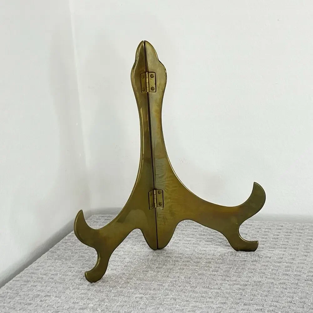 Vintage Israel Copper Enamel Plate Grape Harvest Wall Decor Folding Brass Stand